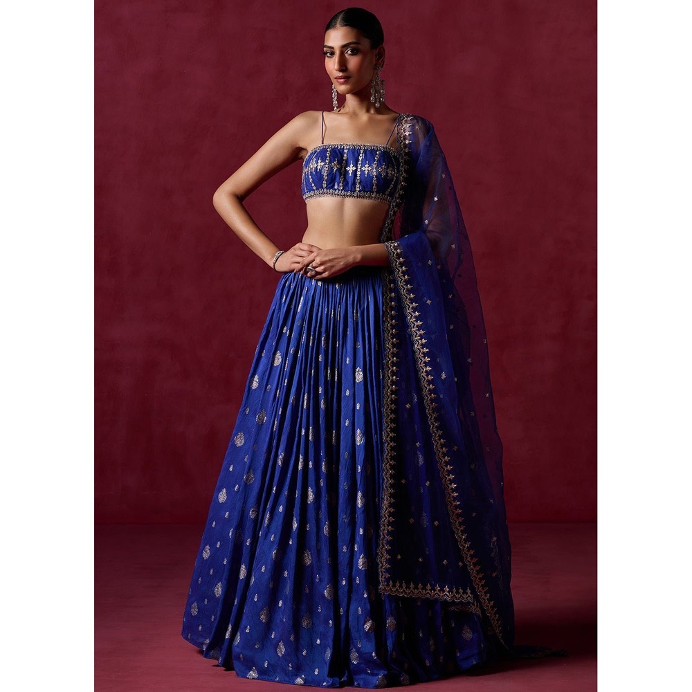 Lashkaraa Royal Blue Embroidered Brocade Lehenga Set XL LASHKARAADN1752 NWT